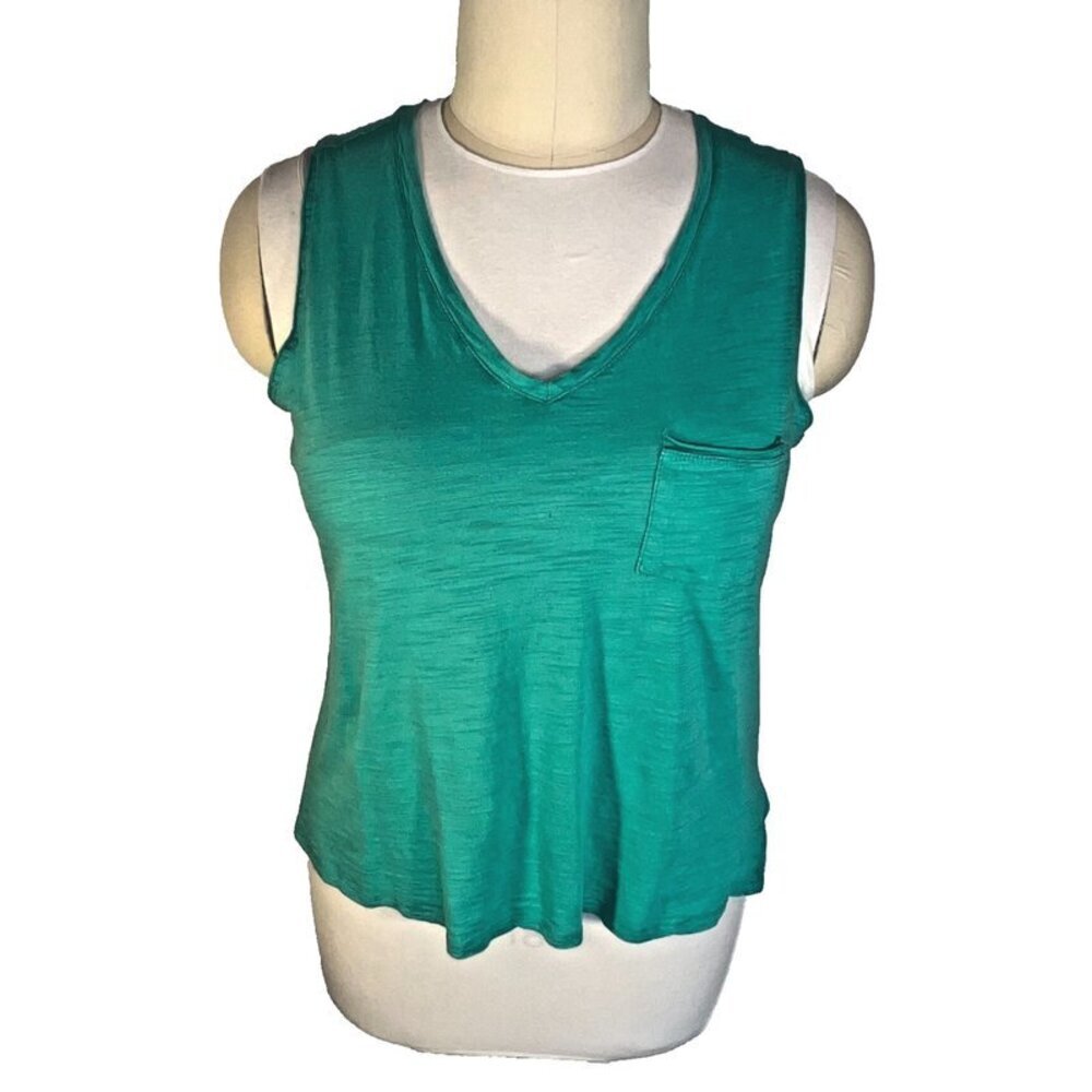 Dept 222 - Women's 1X Tank V-Neck Green 1 Pocket Top Plus Cotton Modal
